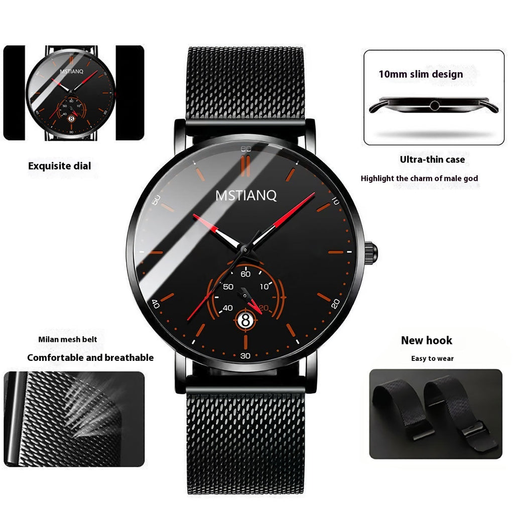 Trade Watch Stylish Black Technology Ceinture en acier raffiné calendrier casual coréen