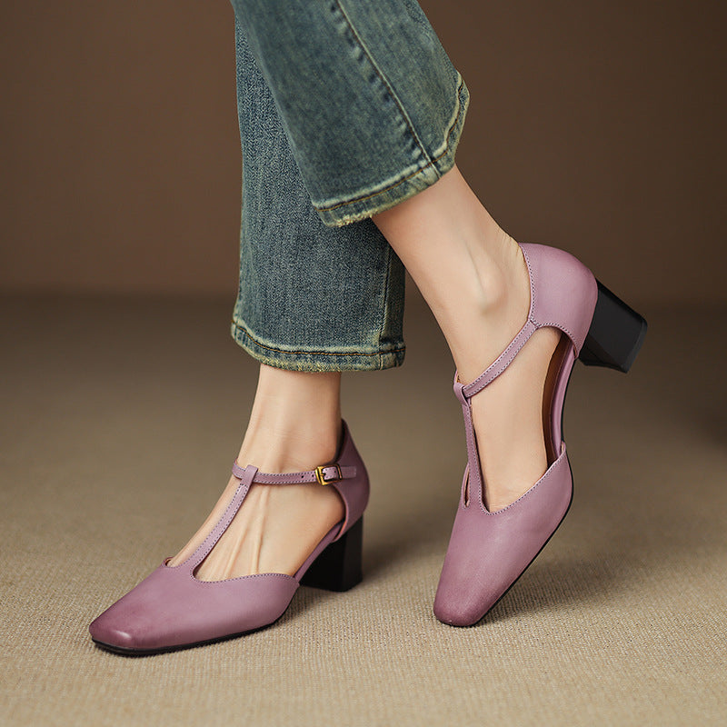 Sandales de mode Summer Square-toe Chunky-heel