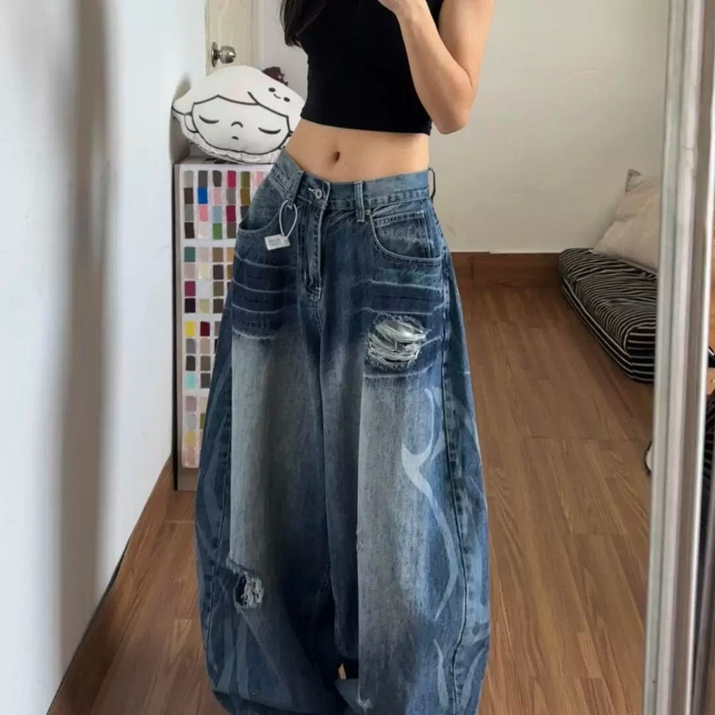 Femmes style américain Ripped Bootcut Jeans