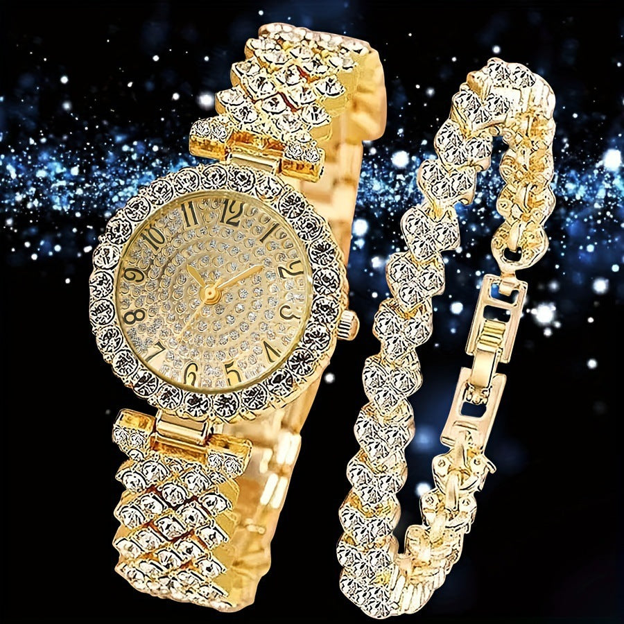 Montre et bracelet incrustés de diamants pour femmes