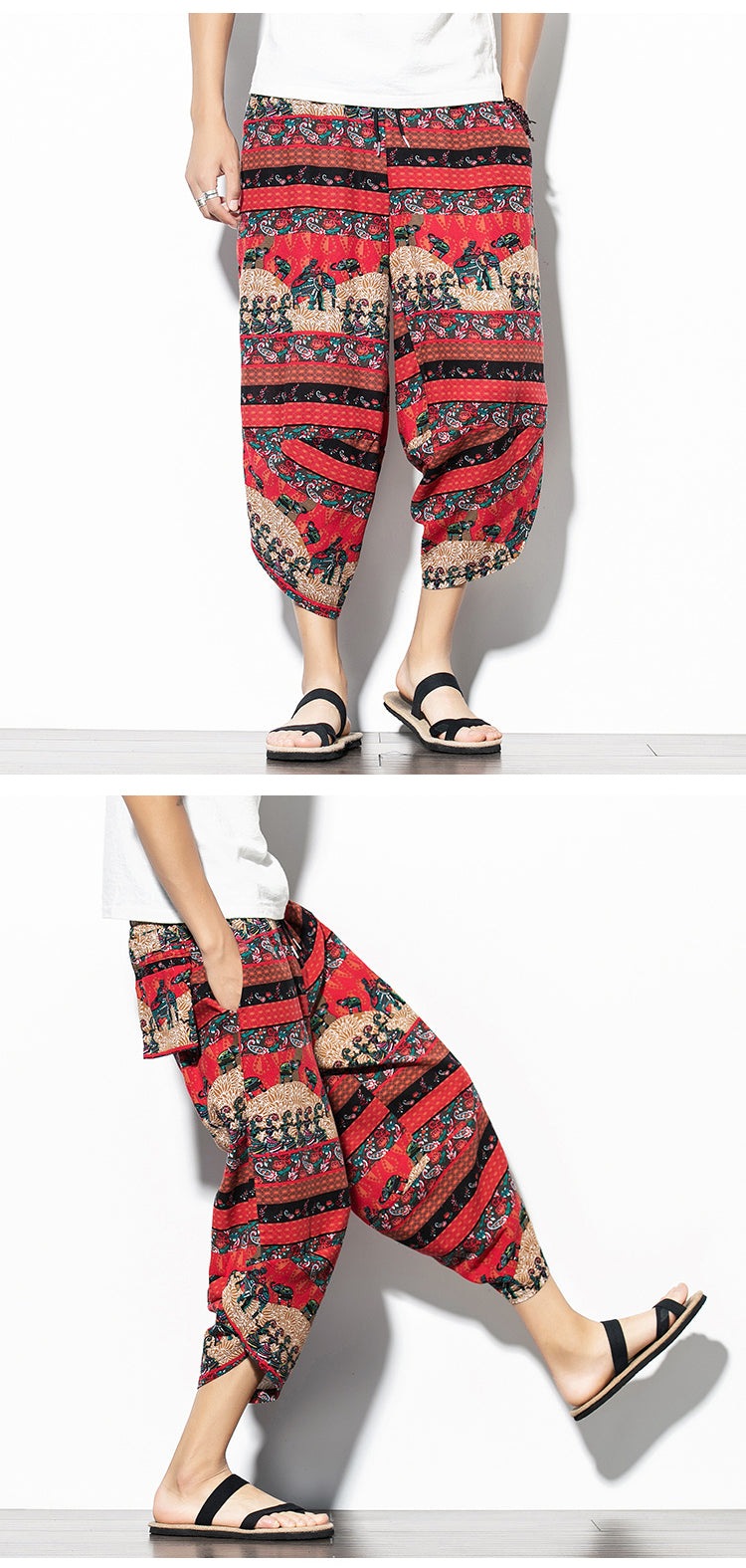 Pantalon imprimé en coton et en lin