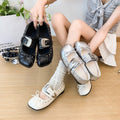 Tête de pomme d'été Versatile respirant rivet Bow Mary Jane Flat Women's Singles Sho