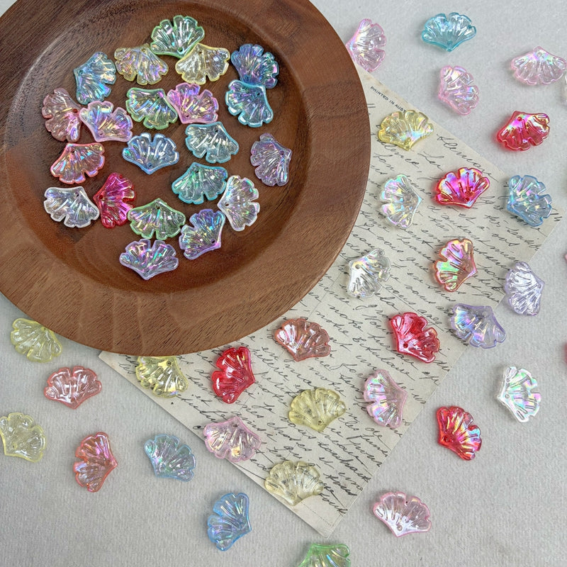 Translucent AB Iridescent Scallop Leaf Charms