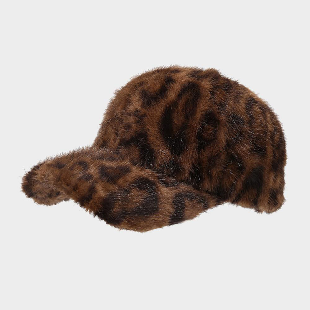 Retro Plush Leopard imprimé chaud Casquette de baseball en style coréen. Élégant et Versa