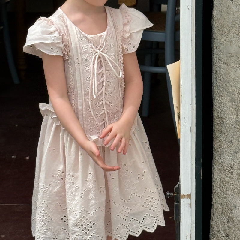 Robe en Pure Cotton Bubble Brodée Robe Hollow