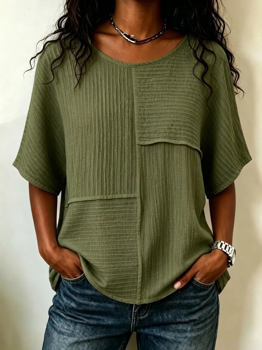 Femmes Casual Patchwork Haut à manches courtes