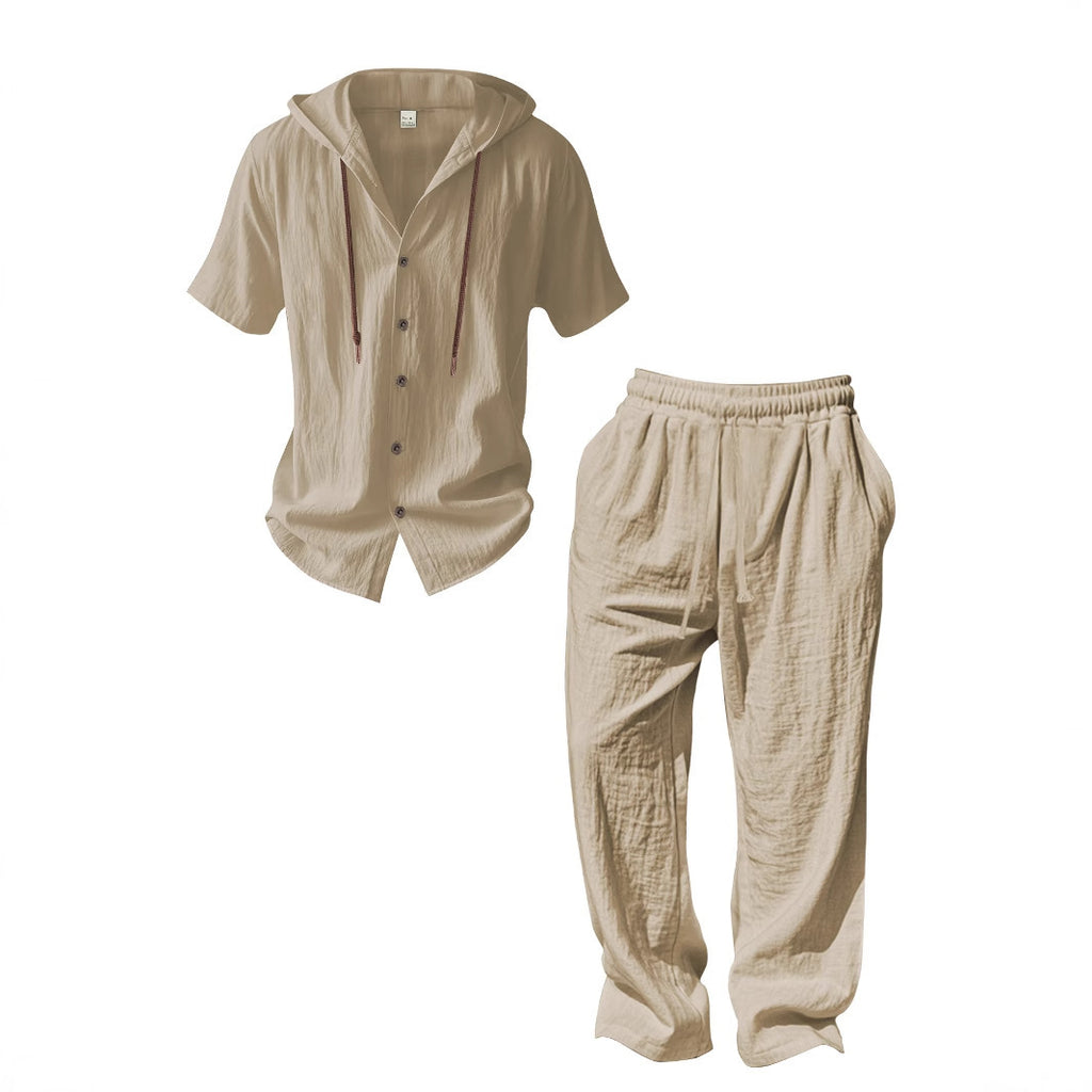 Chemise à manches courtes en lin et pantalons détendus