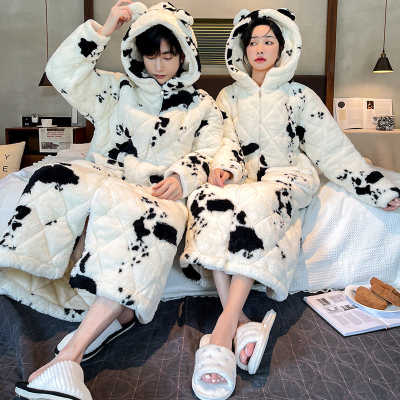 Pyjama de vache matelassé d'hiver pour hommes Épaisseur Corail Fleece Peignoir Vêtements de maison Chemise