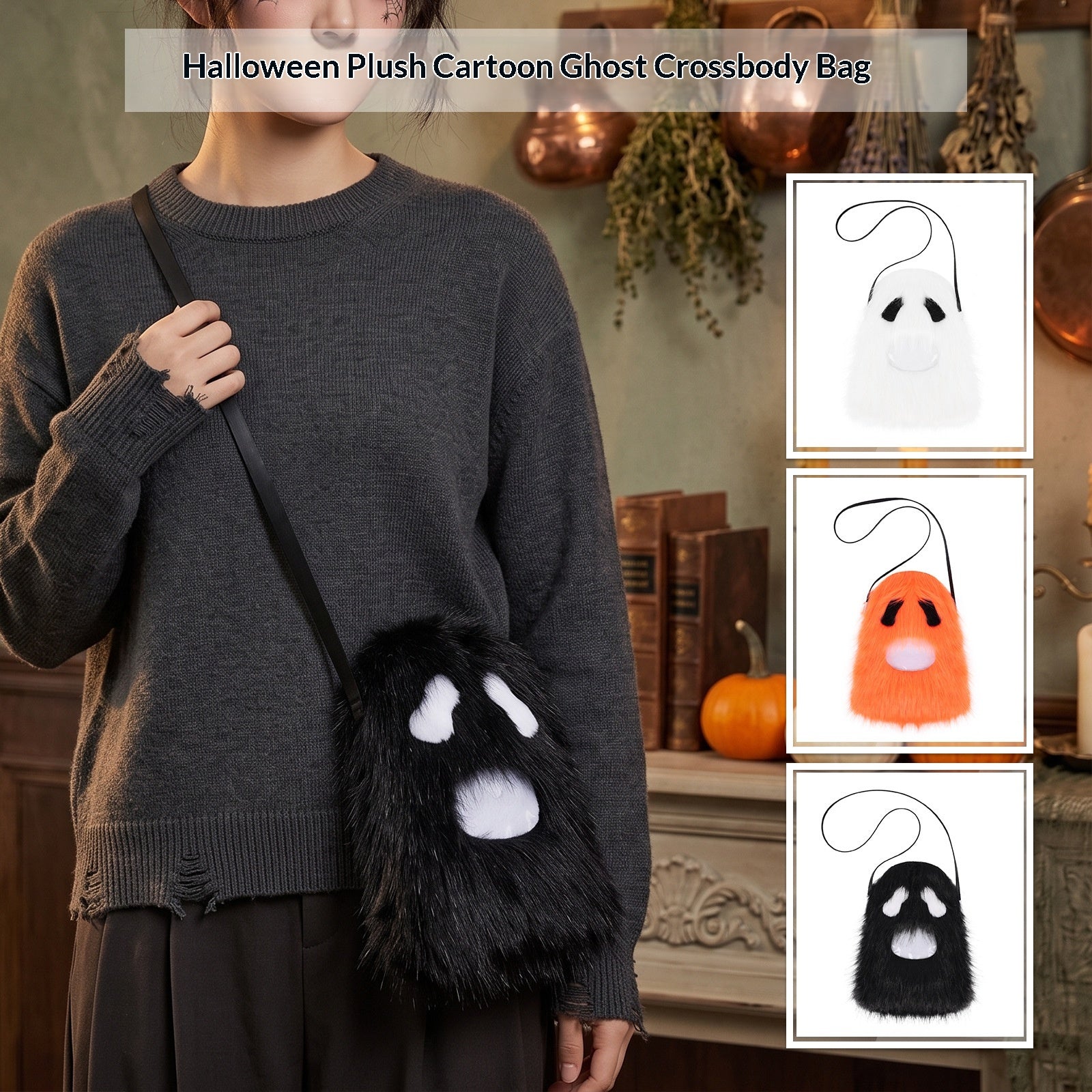 Halloween Funny Ghost Plush Cartoon Ghost Crossbody Sac