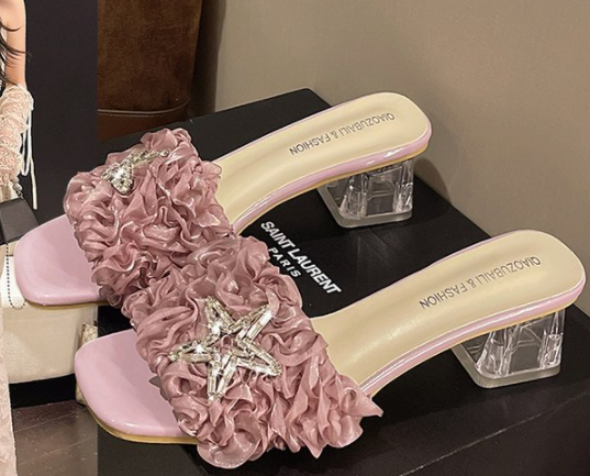 Diapositives de talons en pierre de Strass florale pour femmes
