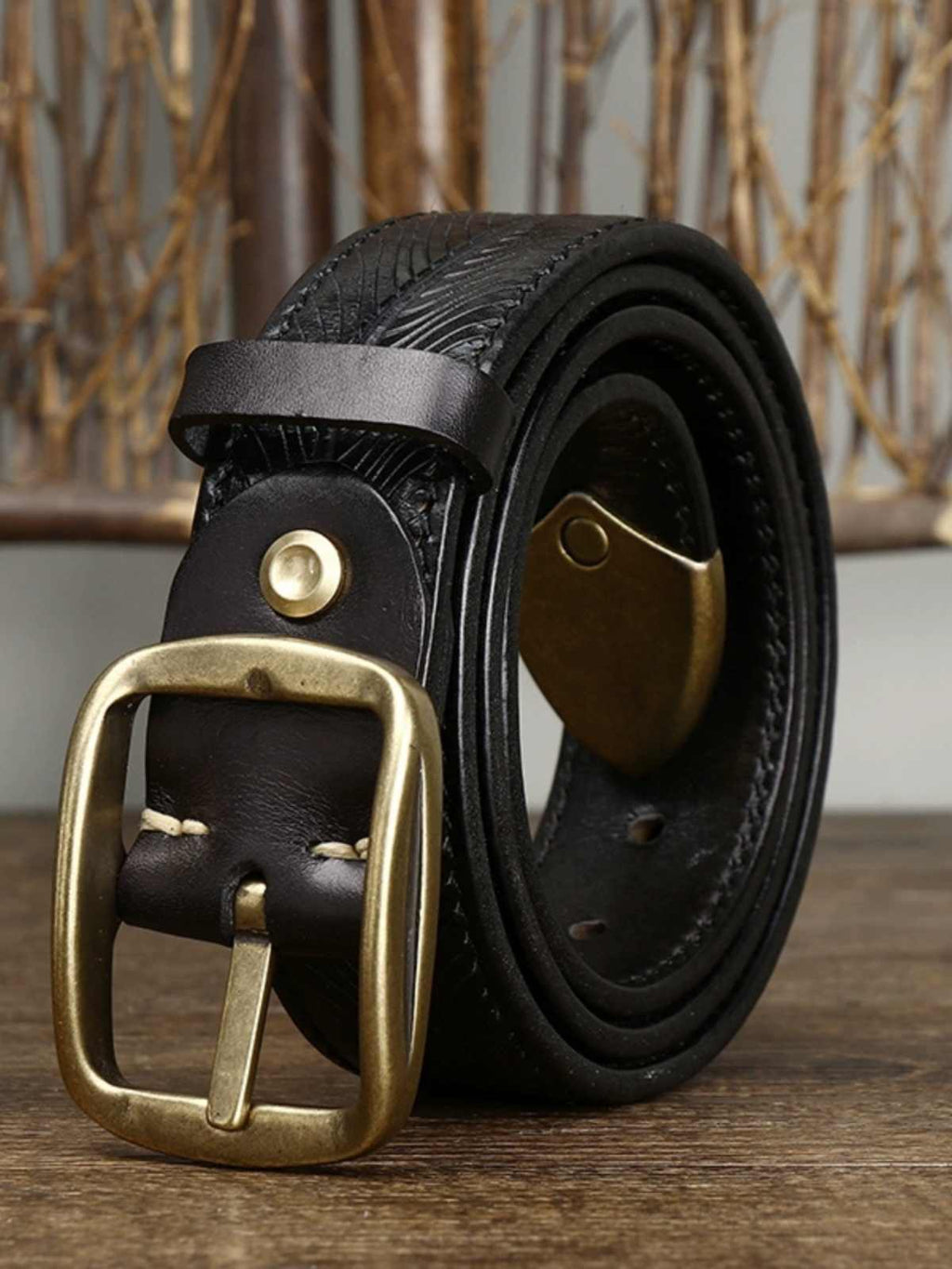 3.8CM Ceinture de boucle en laiton à cowhide double face large