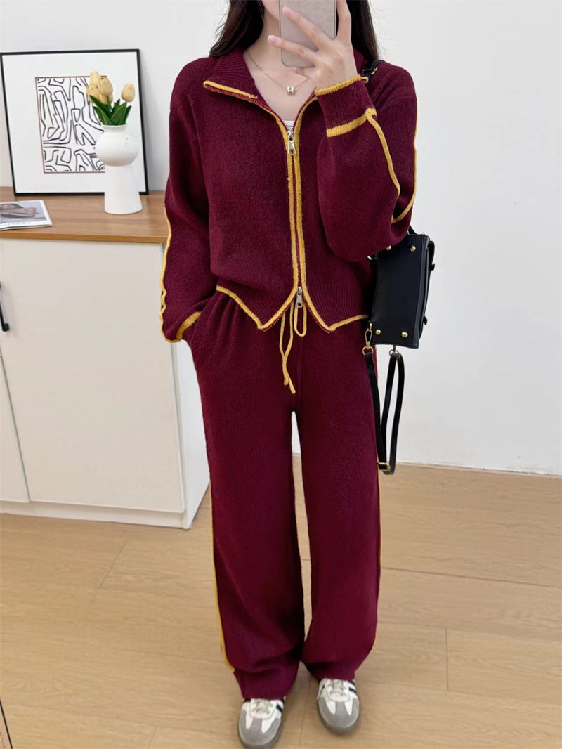 Ensemble pull et gilet femme en maille, deux pièces décontracté