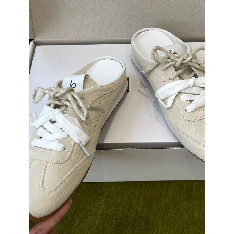 Femmes Mule Style Vintage Couleur Block Dentelle Up Trainer Sneakers Summer Casual Toe fermé Sli