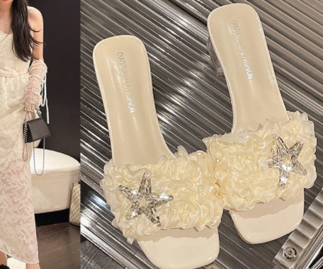 Diapositives de talons en pierre de Strass florale pour femmes