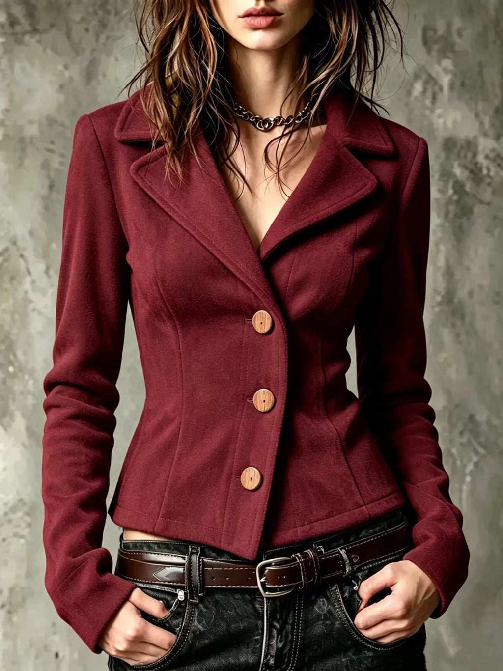 Manteau en laine courte ajustée vintage pour femme