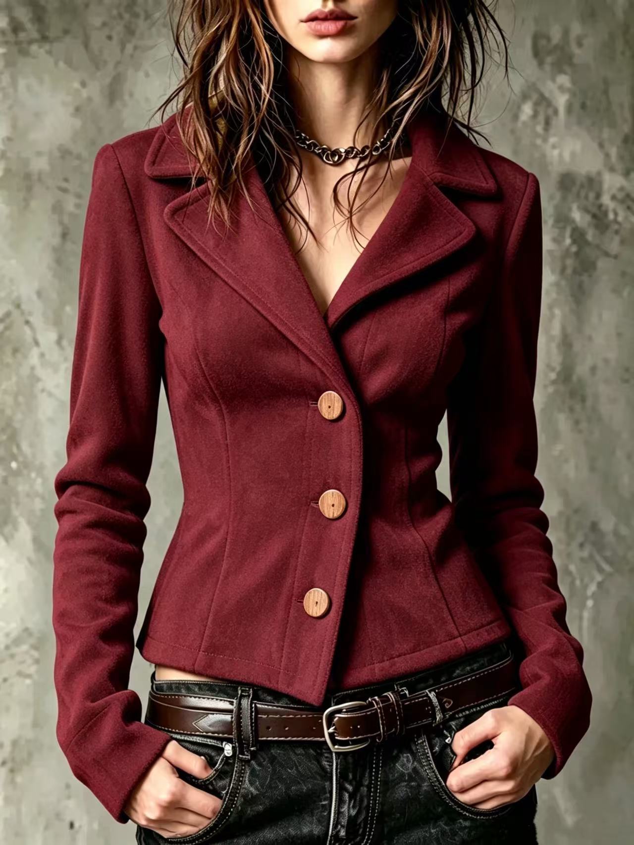 Manteau en laine courte ajustée vintage pour femme