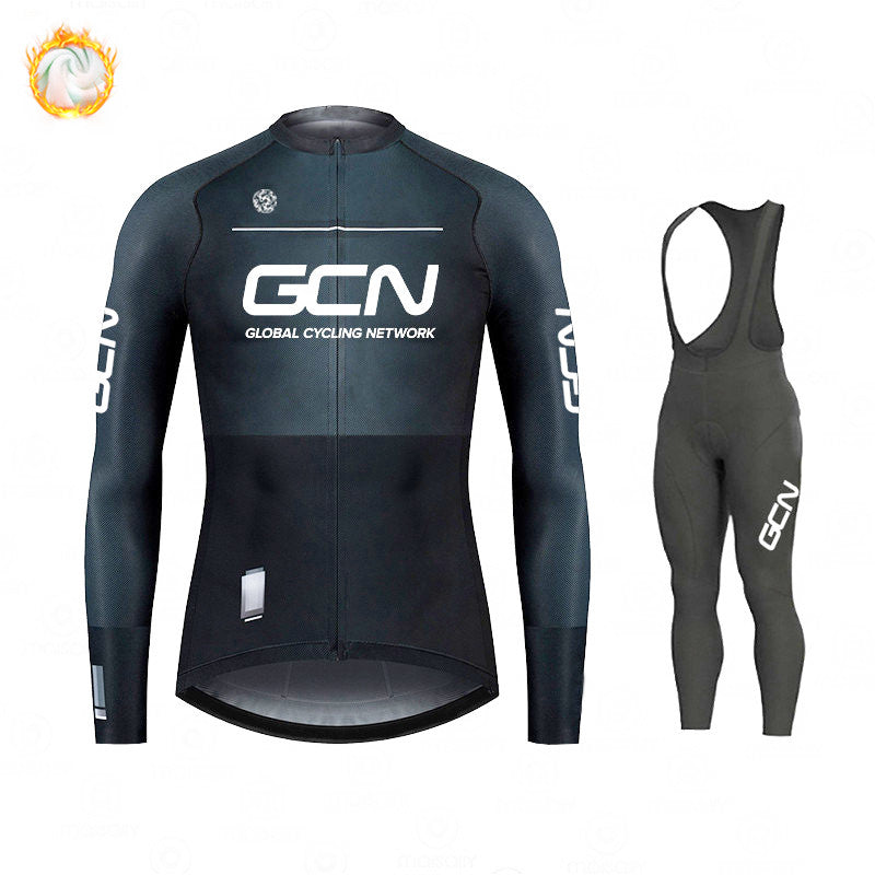 GCN Fleece Long Sleeve Cycling Jersey Cycling Jersey Running Winter Series