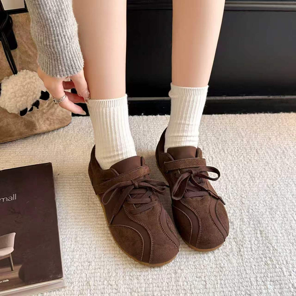 Lace Up Spring Niche Velcro De Training Shoes Casual Streetwear Ballet Shoes Flat Retro Ve