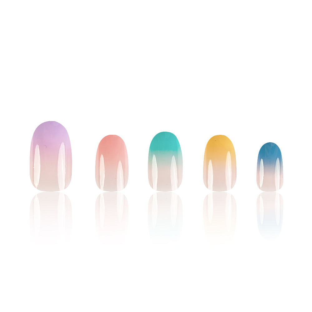 24 pièces Court Ovale Arc-en-ciel Gradient Design Nail Polish Set.Long Press On The Nail. Inclure