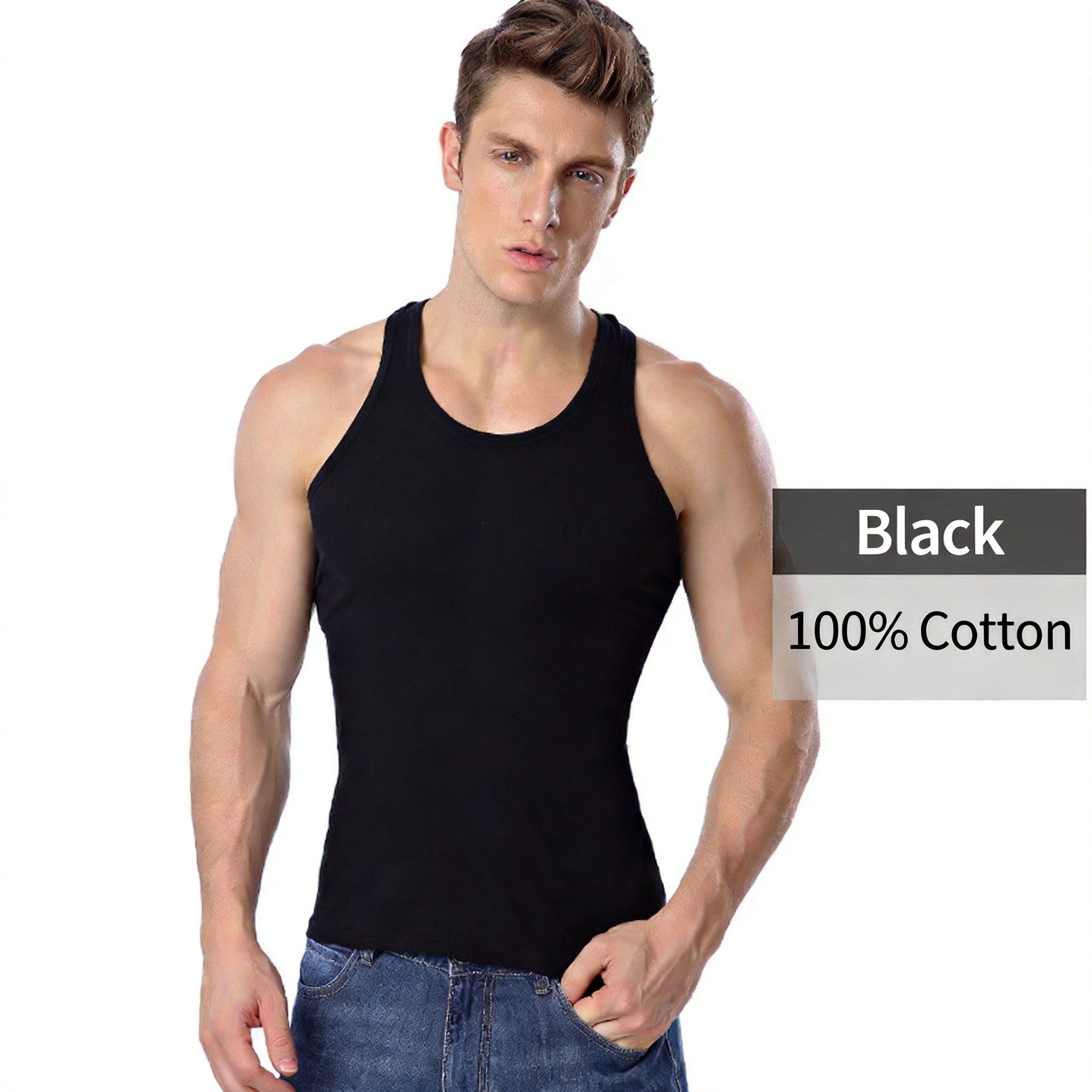 Longsha Vest Homme Cotton d'été Jeunes Slim Base Respirante Solide Couleur Fitne Sport Homme