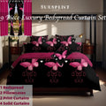 9-Piece violet et papillon noir couvre-lit et rideau