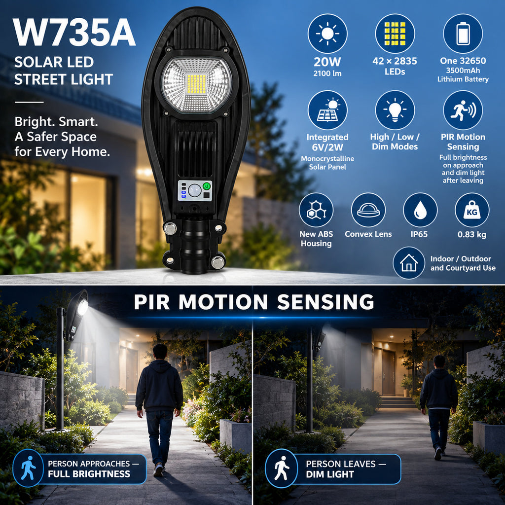 Capteur de mouvement rechargeable solaire Lampe de jardin étanche W735A Pour décoration de triage
