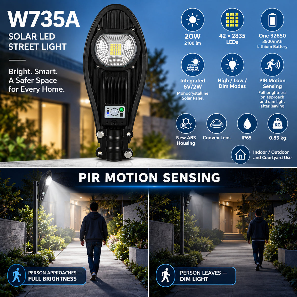 Capteur de mouvement rechargeable solaire Lampe de jardin étanche W735A Pour décoration de triage