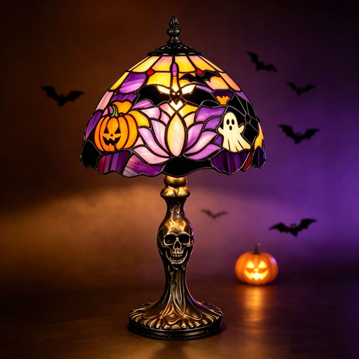 Lampe de nuit d'Halloween USB alimentée à la main en résine lampe de citrouille rétro Glowing Gothique Hall