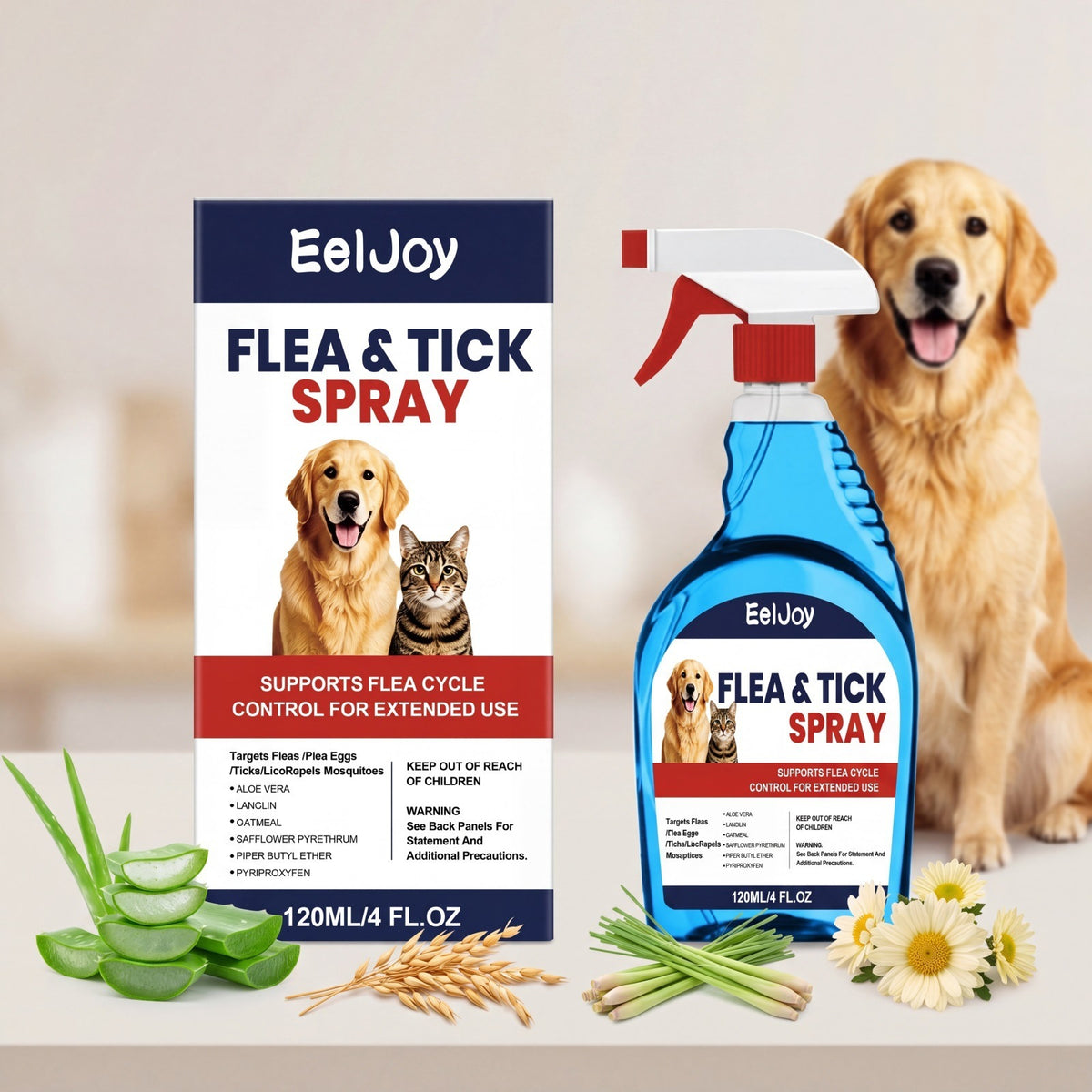 Eeljoy Pet Flea et Tick Spray quotidien Pet insecte nettoyant doux soin pratique