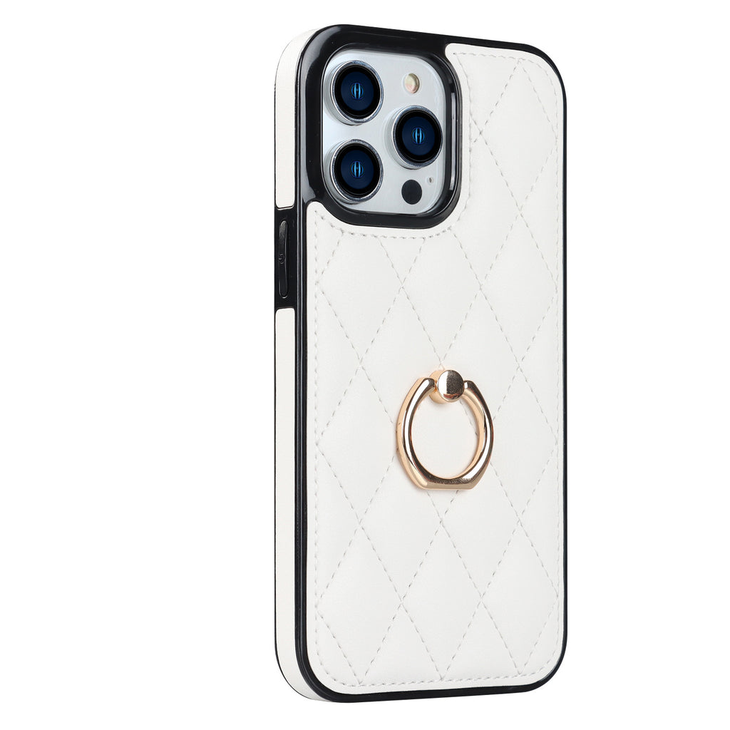 Boîtier de téléphone Ring Diamond Bracket Etui de téléphone en cuir Résistant aux chutes pour femmes