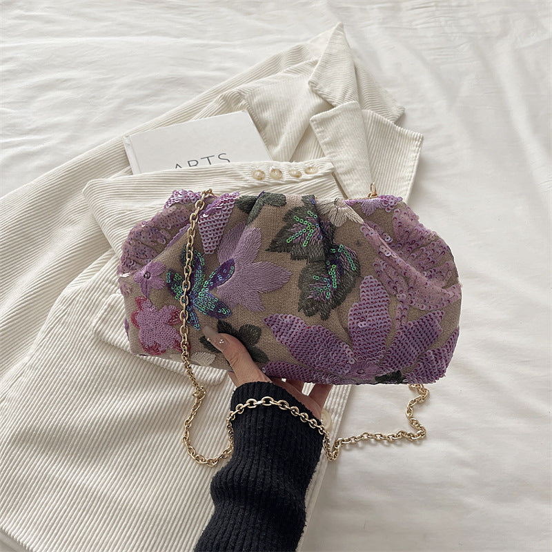 Sac à embrayage de mode brodé chaîne