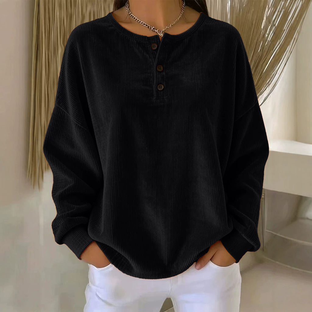 Sweat-shirt à boutons en couleur unie pour femmes