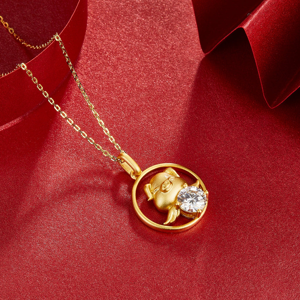 S925 Argent Sterling plaqué or 1ct Moissanite Chinese Zodiac Collier 5,2g GRA certifié