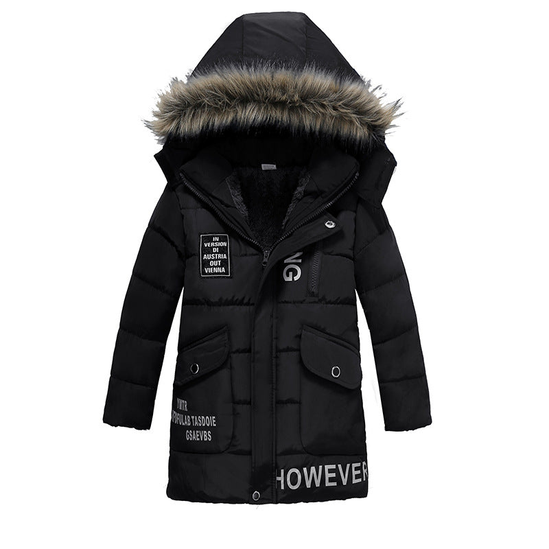 Veste tendance en coton rembourré pour enfants d'hiver Lettre mi-longueur Coton rembourré