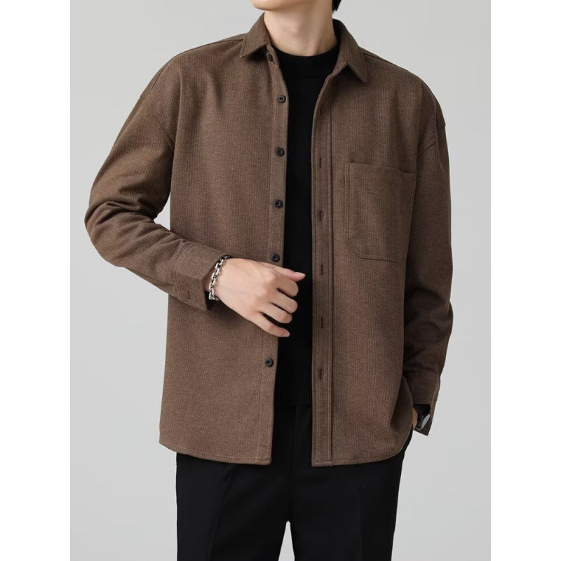Élégante manches longues Slim-fit Casual Hommes chemise de couleur unie pour le printemps et l'été