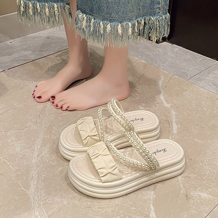 Sandales de style français pour femmes Plateforme d'été Sole pour petites femmes Diapositives d'usure Sli