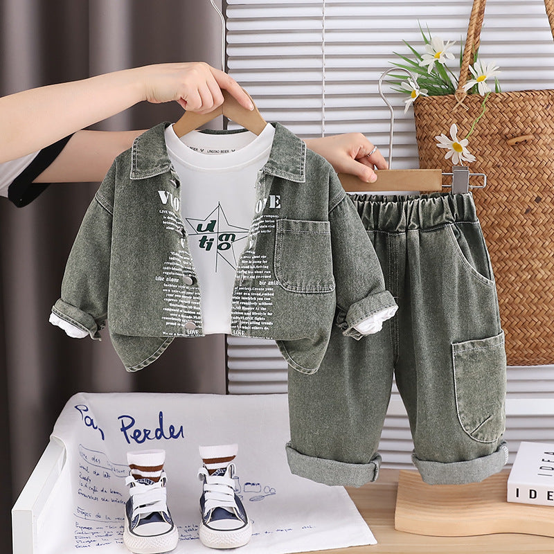 Korean-style denim long-sleeved set for young children