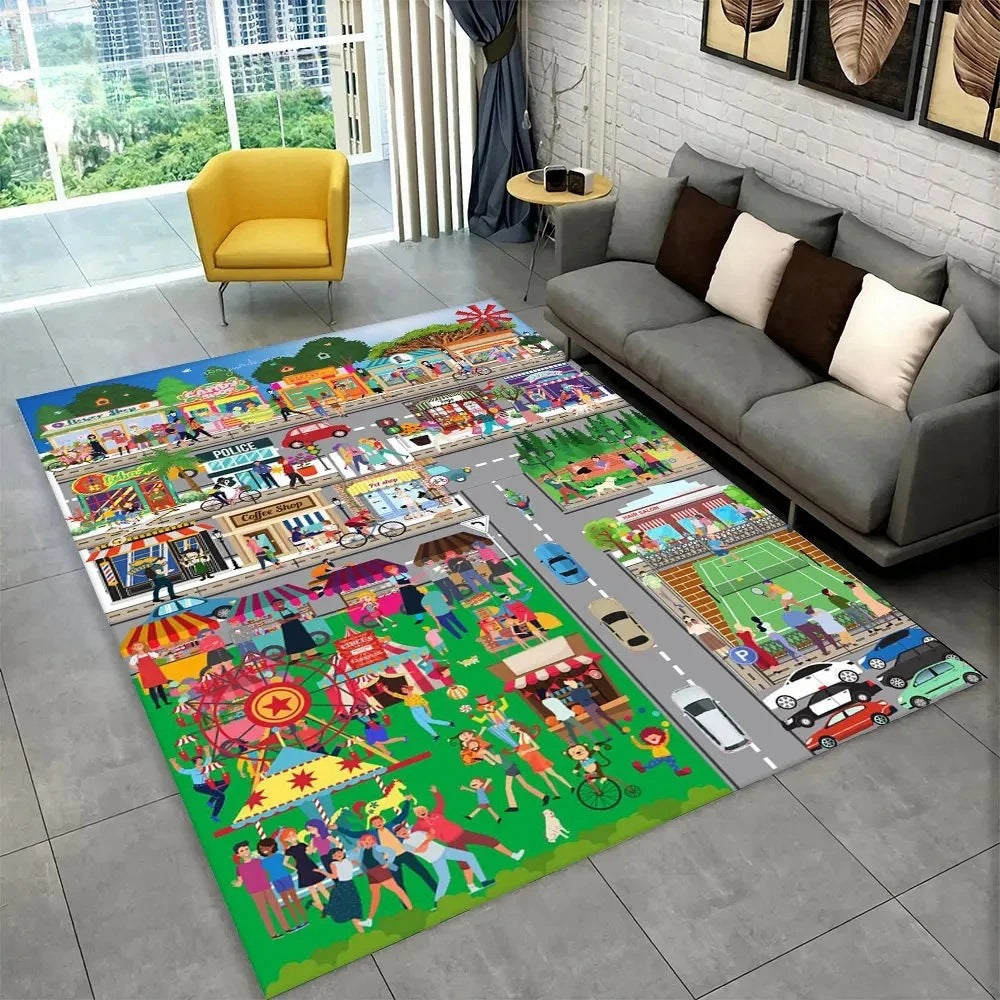 Fun Racing Track Flannel Floor Mat Non-Slip Home Décor Rug pour les enfants chambres et aires de jeux