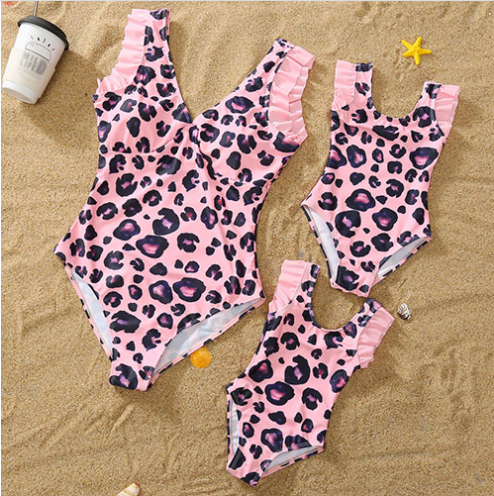 Maillot de bain parent-enfant Maternelle-fille Robe Couleur Solide Col V Une pièce