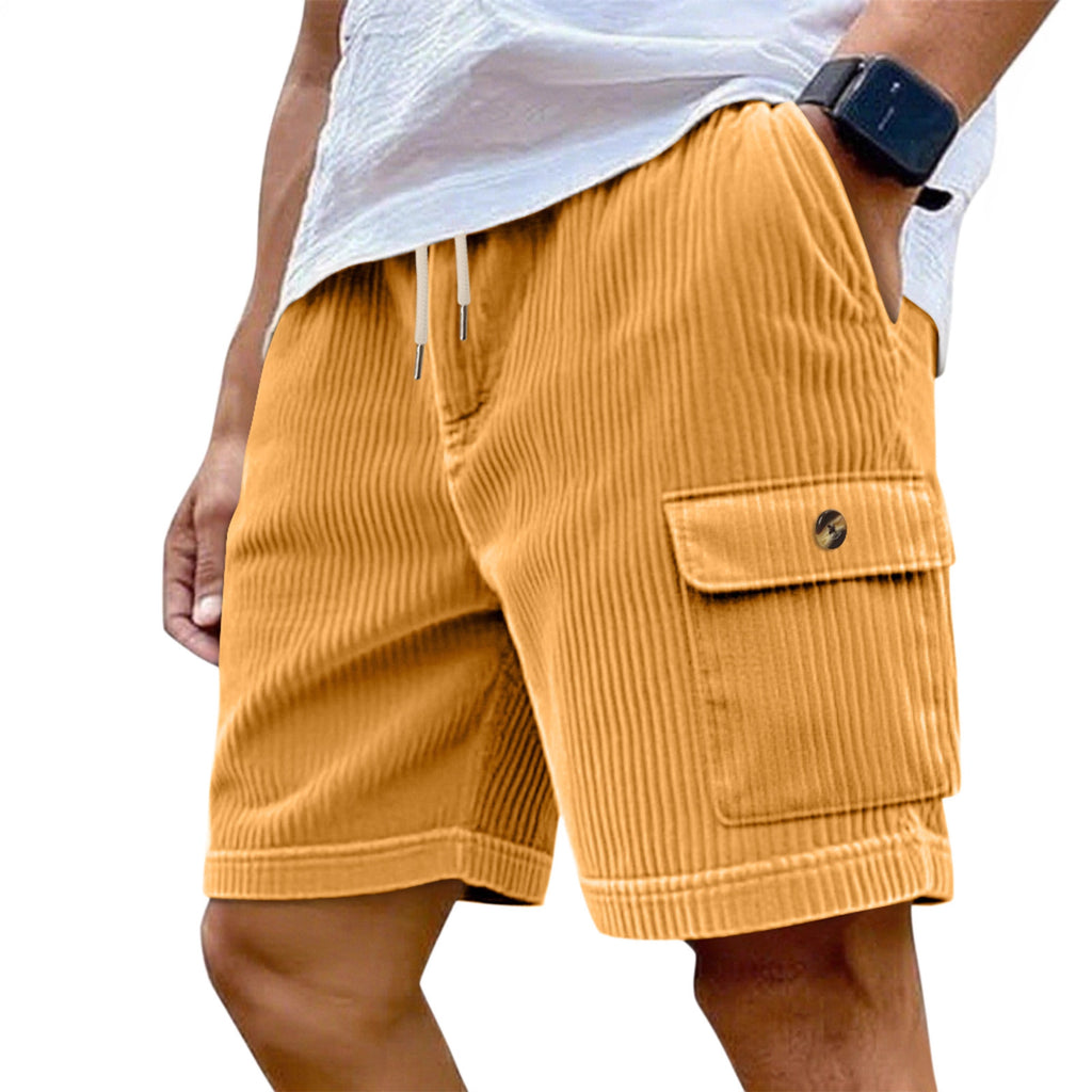 Été Corduroy Multi-Pocket Cinq points Short sport homme Dentelle-Up Casual Voiture de couleur solide