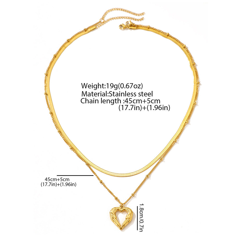 Femmes Collier en couches Double chaîne Serringbone Serpent Chaîne Chaîne Perle Chaîne Angel Wing Hollow H