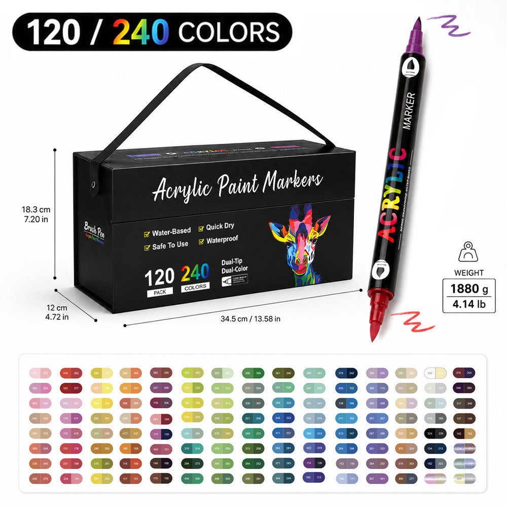 Marqueur acrylique double pointe 168 Couleurs Lavable à l'eau