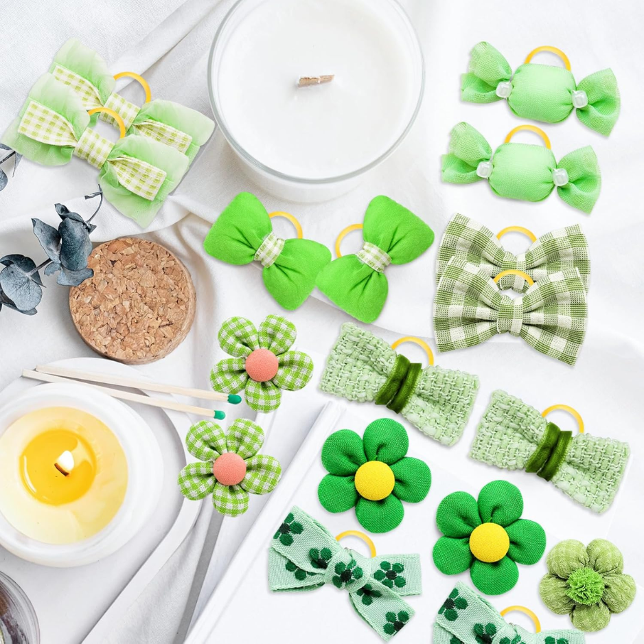 Nœuds pour chien verts avec élastiques, lot de 20