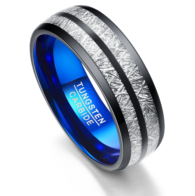 Bande de mariage 8mm Largeur Hommes Femmes Anneaux Accessoires Noir Bleu Tungstène Anneaux de carbure Coupe