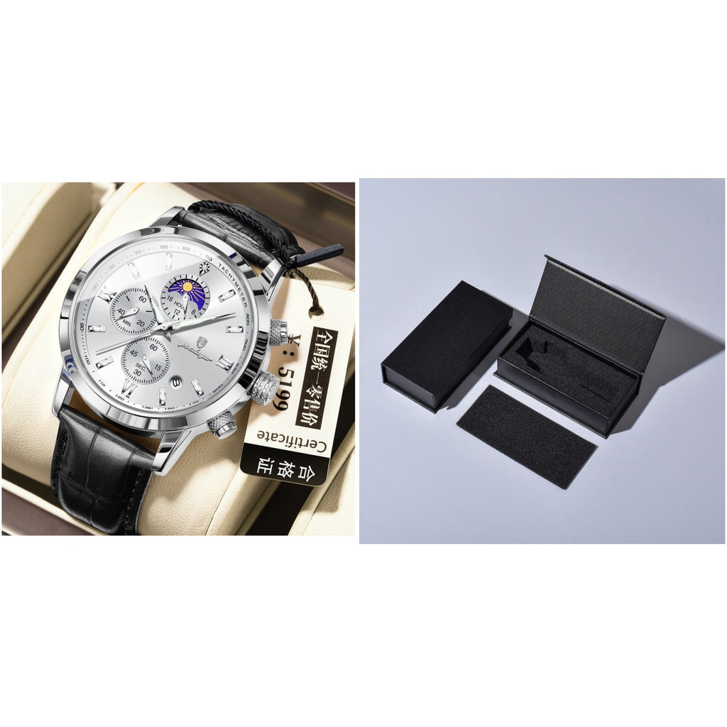 Montre homme avec phase lune et chronographe multifonction