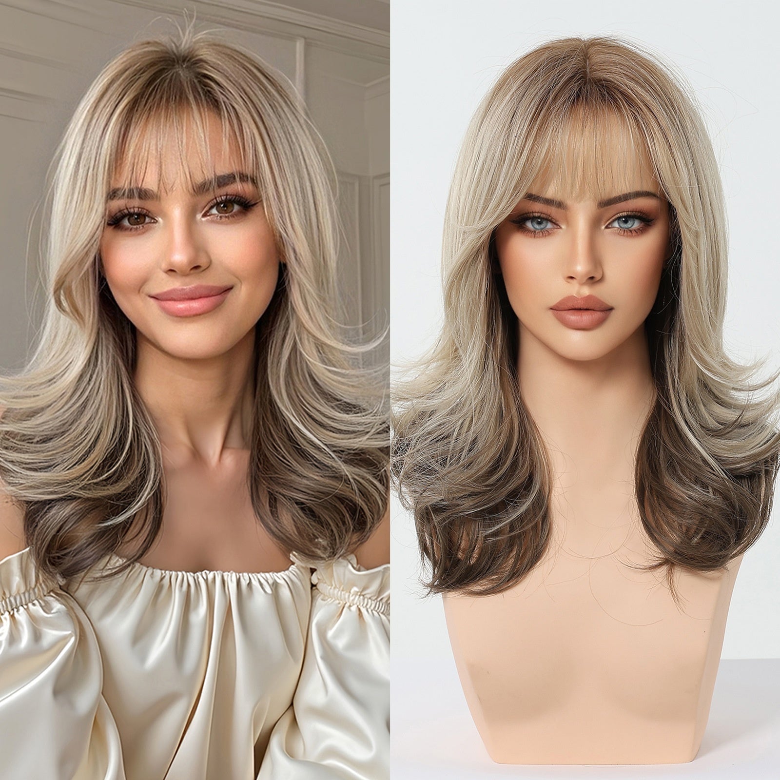 Simulation de bangs naturels à huit caractères Long Curly Wig Cap