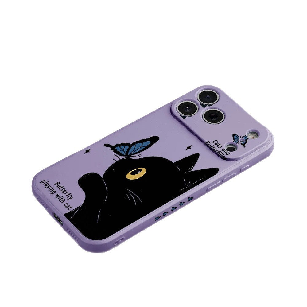 Étui de téléphone tout inclus en silicone papillon et chat