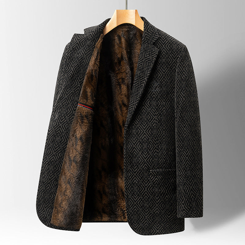 Veste de costume épais à l'aide de velours d'âge moyen à plus âgé pour hommes