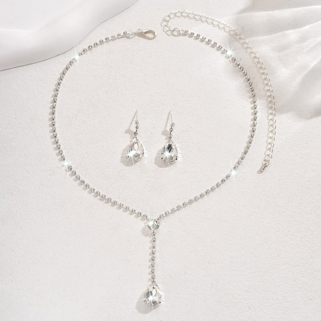 Ensemble de bijoux Y-Drop Pear CZ 2Pcs pour femmes