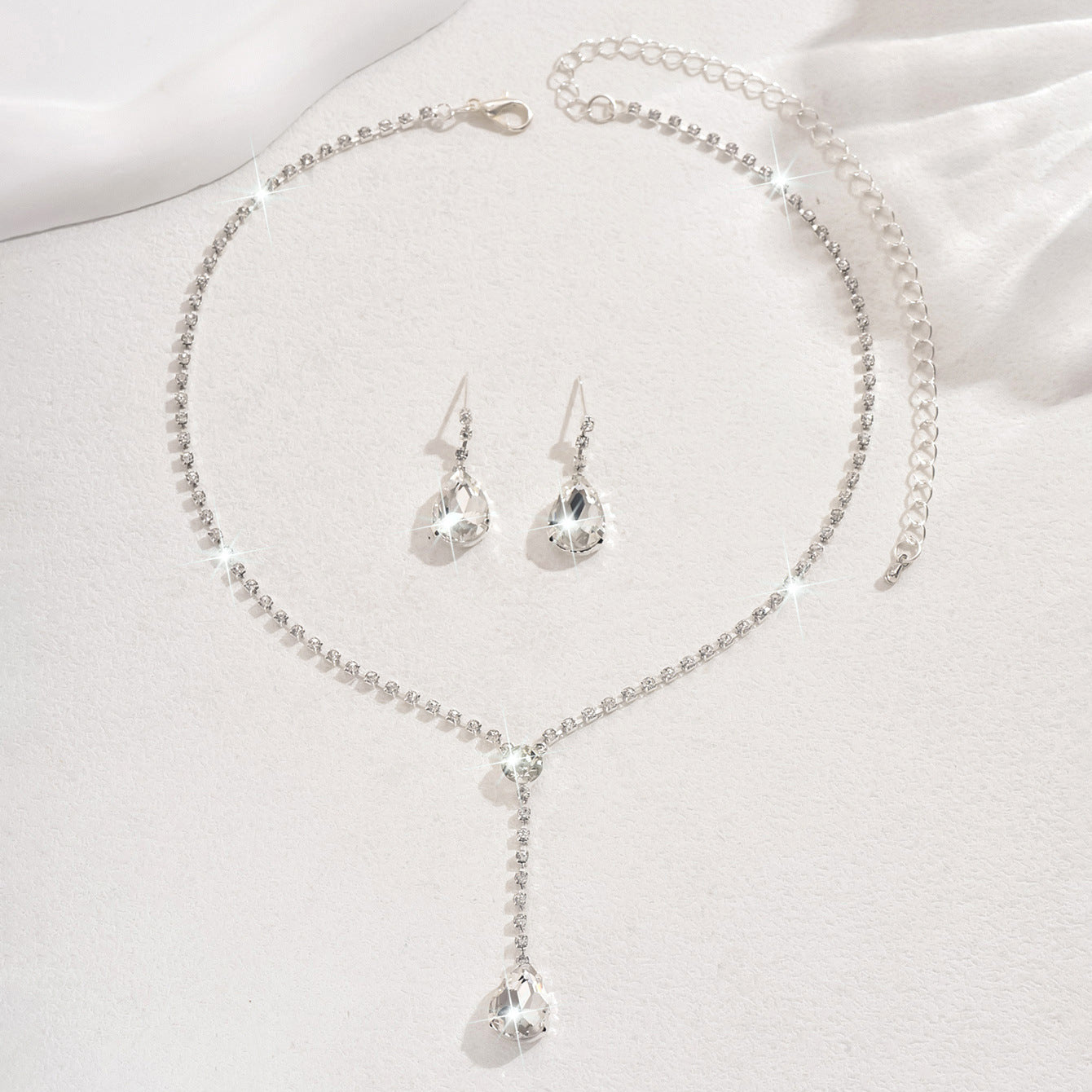 Ensemble de bijoux Y-Drop Pear CZ 2Pcs pour femmes